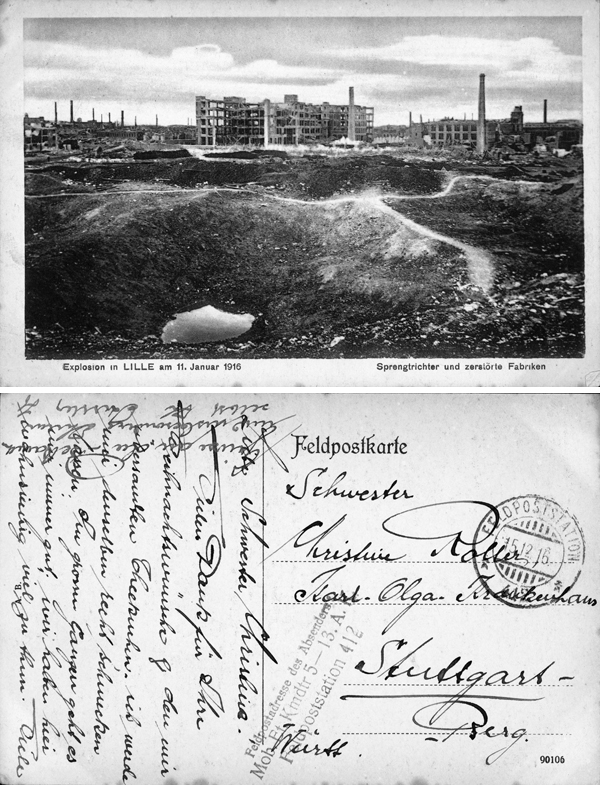 Explosion in Lille on January 11, 1916 – Crater and Destroyed Factories (December 12, 1916) 